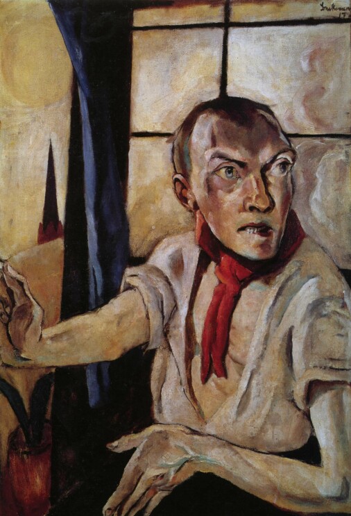 1917 Max Beckmann - Self-portrait with red scarf